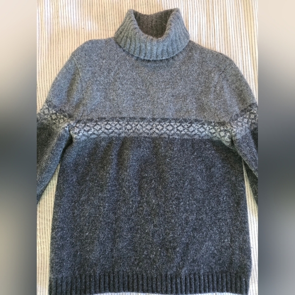 Eddie Bauer Sweater Mens M Gray Nordic Fair Isle Lambswool Rolled Turtleneck - Picture 3 of 6
